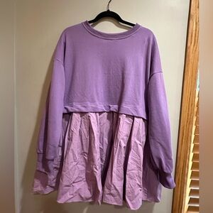 Purple sweatshirt/dress combo.